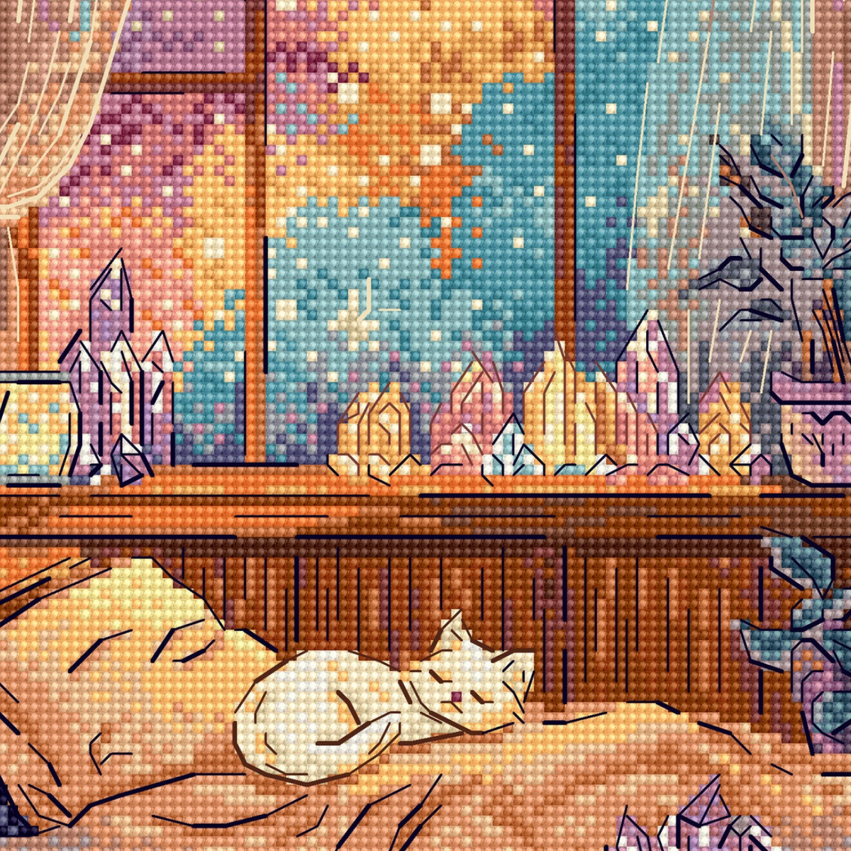 Crystal Moonlight - Kamer met kristallen en kat - LetiStitch borduurpakket