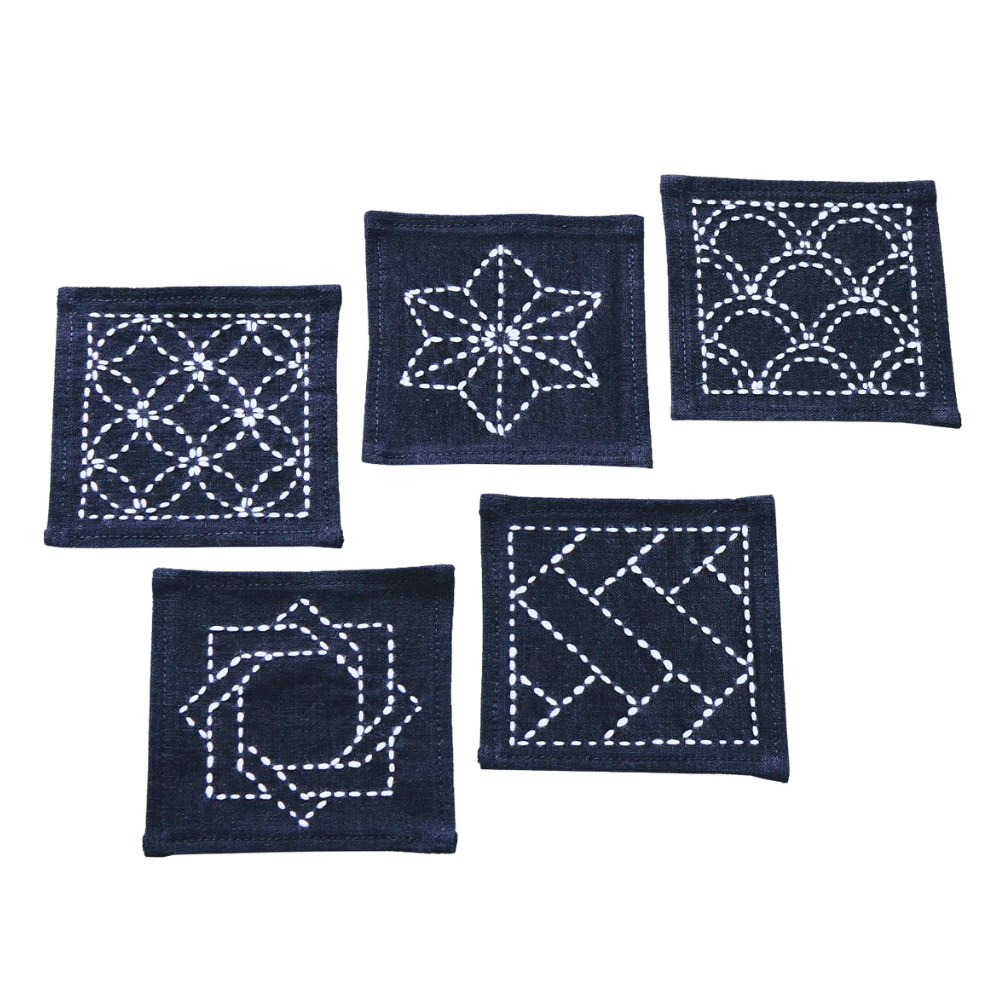 Sashiko onderzetters Tradition - Compleet borduurpakket - 5 stuks