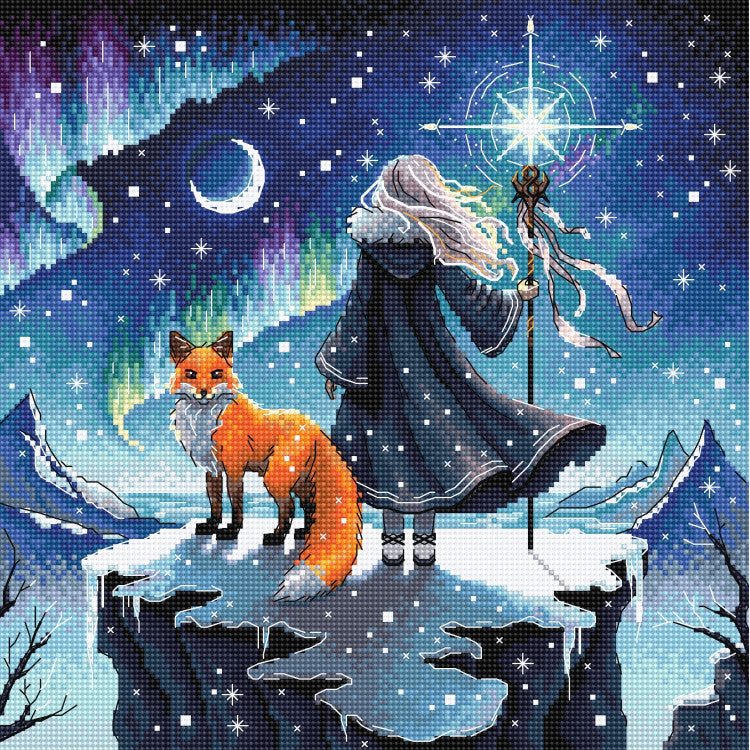 Sorceress of the Auroras and her Fox - Northern Lights - AVA embroidery kit