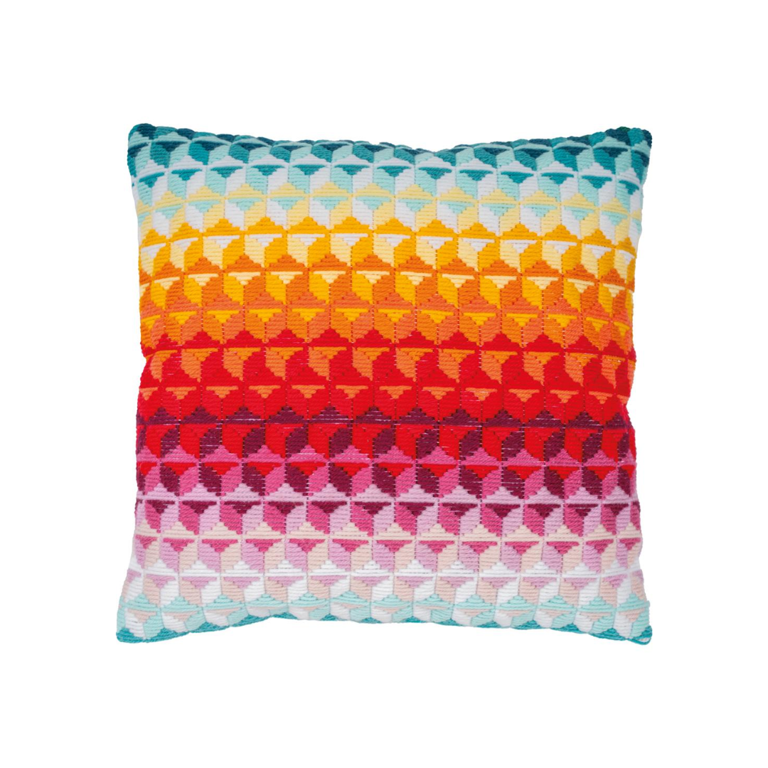 VERVACO Borduurpakket Kussen KLEURRIJKE GOLVEN Handwerkpakket voor Sierkussen 40 x 40 cm Langsteek Borduurwerk Snel & Makkelijk voor Beginners DIY Kit Woondecoratie Knutselen voor Volwassenen