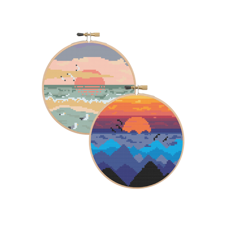 borduurpatronen-bergen-en-strand - Iris Borduurt