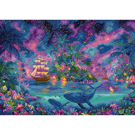 Celestial Isles - Walvissen onder sterrenhemel - LetiStitch borduurpakket -bestellen bij Iris Borduurt