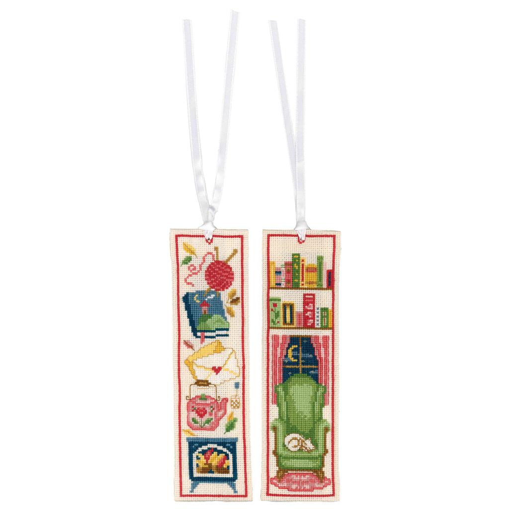 Cottagecore boekenlegger borduurpakket - Cozy leeshoek - Set van 2