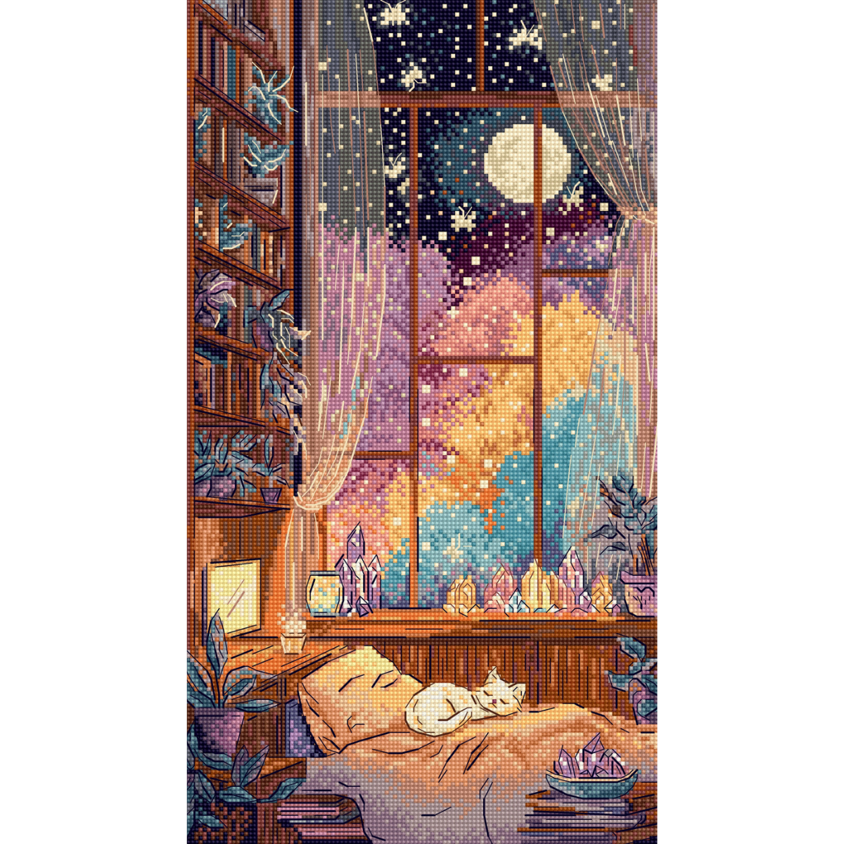 Crystal Moonlight - Kamer met kristallen en kat - LetiStitch borduurpakket