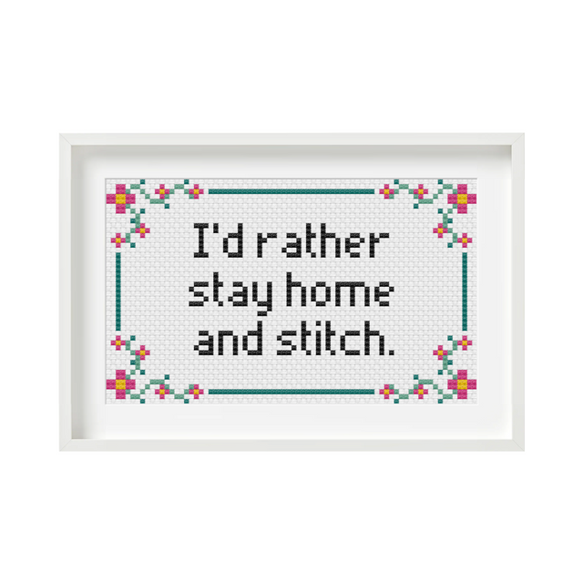 id-rather-stay-home-and-stitch-borduurpatroon - Iris Borduurt