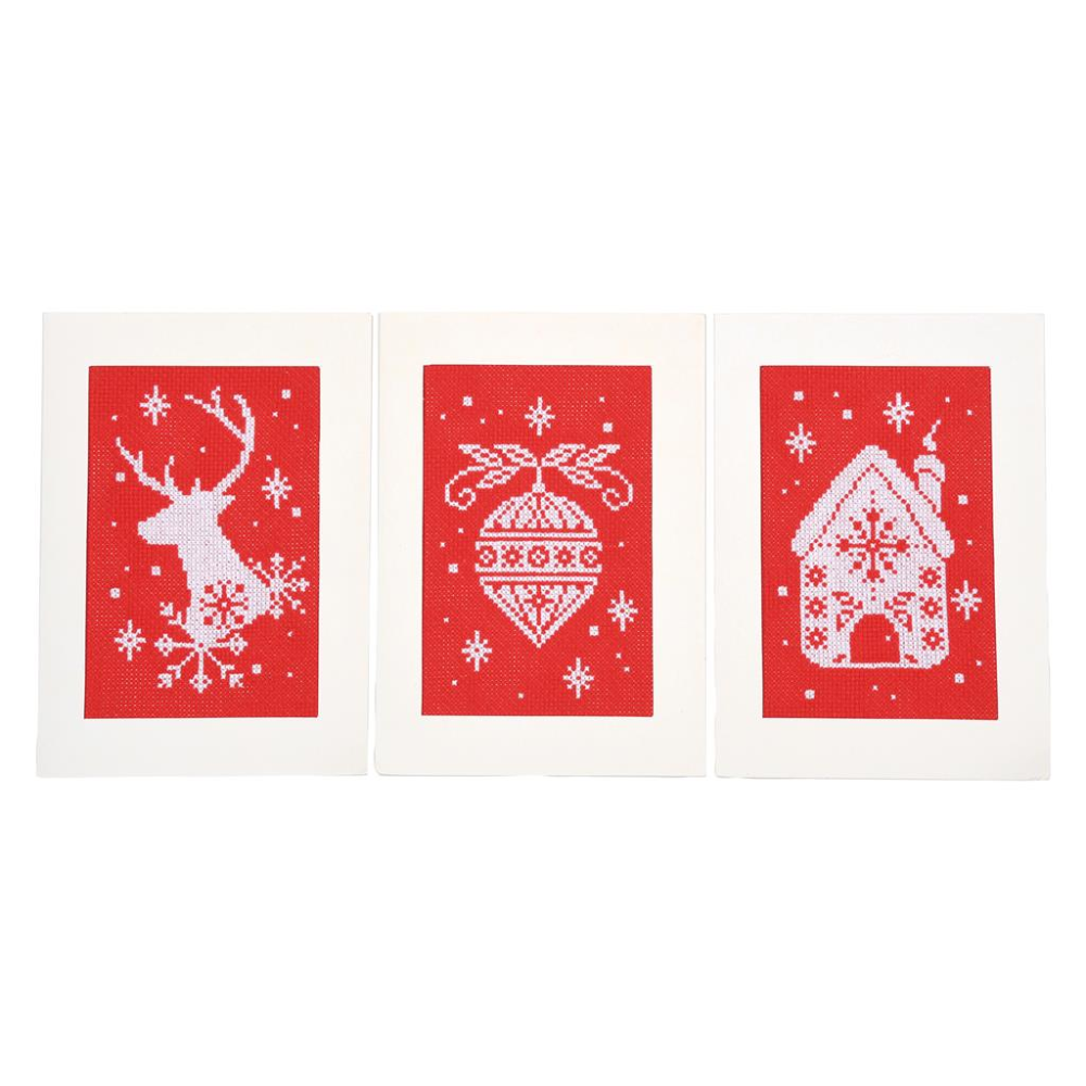 Scandi kerstkaarten borduurpakket - Set van 3