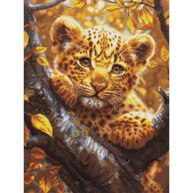 luipaard-borduurpakket-leopard-cub-at-sunrise - LetiStitch