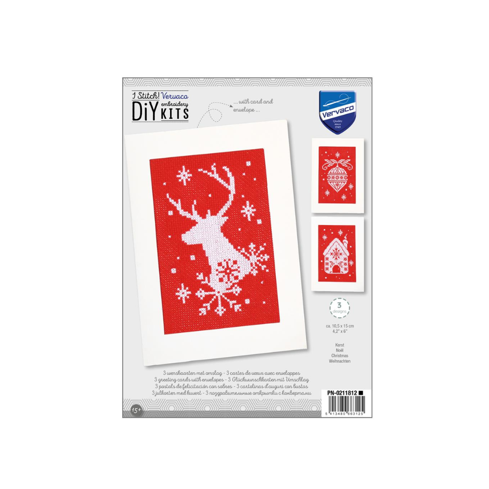 Scandi kerstkaarten borduurpakket - Set van 3