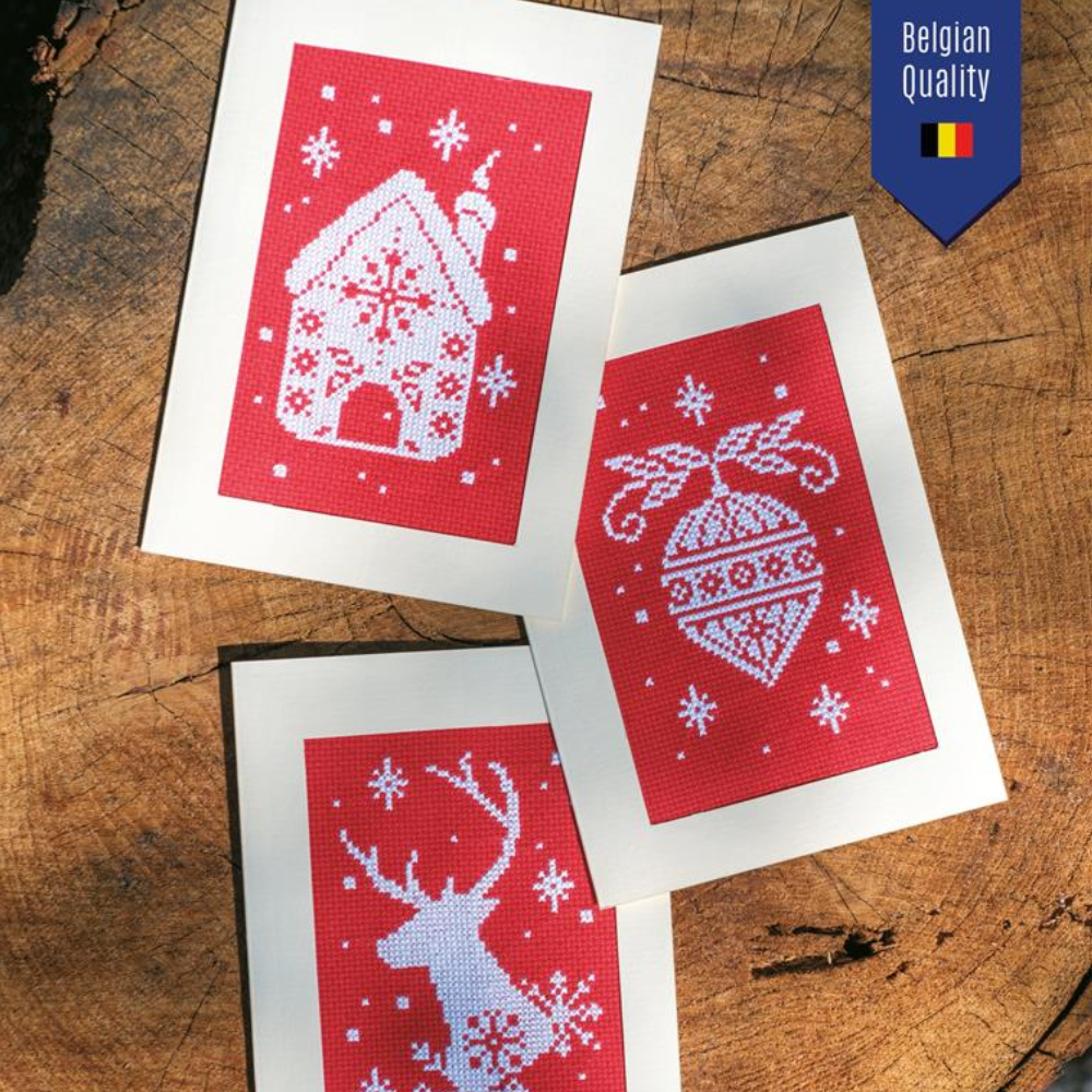 Scandi kerstkaarten borduurpakket - Set van 3