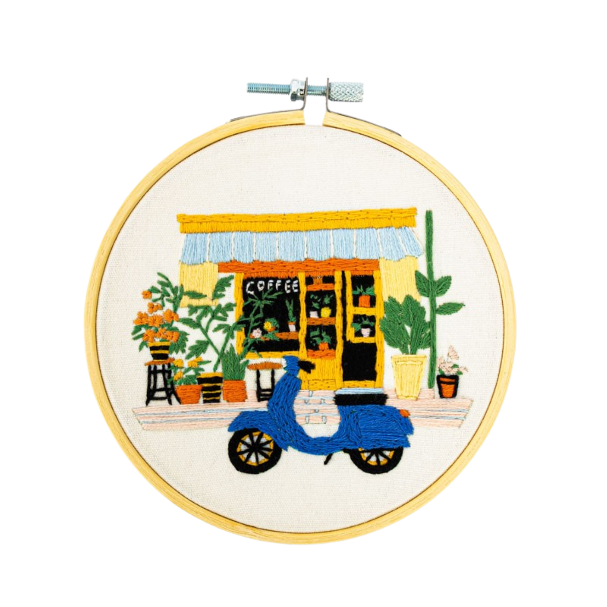 Dolce Vita - Koffietentje met scooter - Vrij borduren borduurpakket