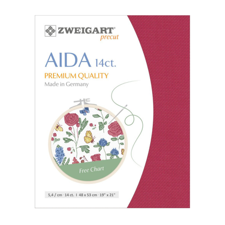 Zweigart Aida borduurstof 14 count - Donkerroze - 48 x 53 cm -bestellen bij Iris Borduurt