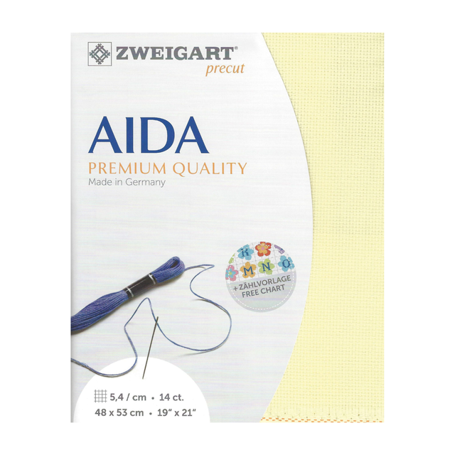 Zweigart Aida borduurstof 14 count - Lichtgeel - 48 x 53 cm -bestellen bij Iris Borduurt
