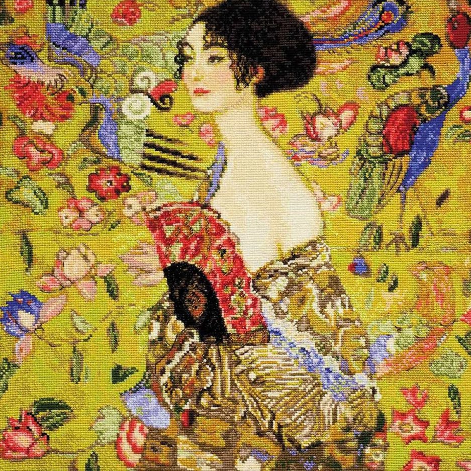 Lady with a fan (G. Klimt) schilderij borduurpakket