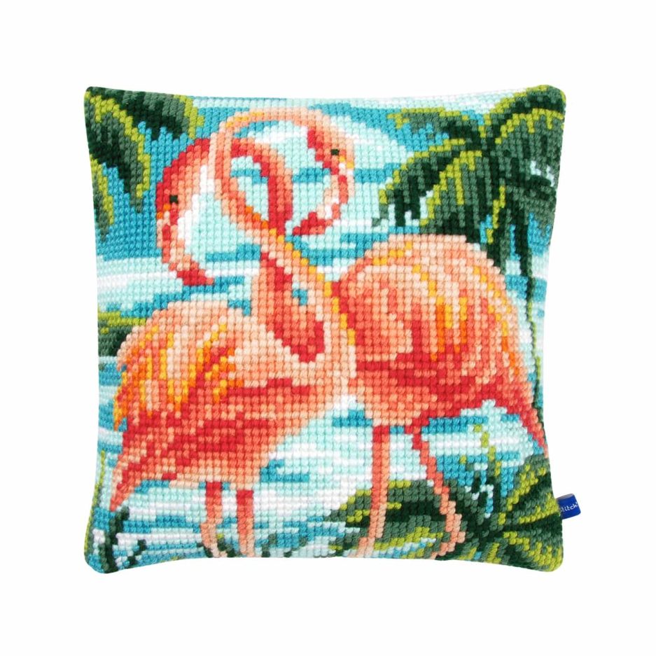 Flamingo kussen borduren