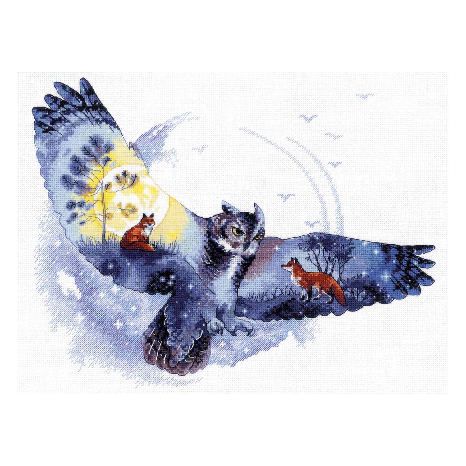 mannetje doel Vluchtig In The Night Forest - Uil & Vossen met een sterrenhemel - Riolis  borduurpakket - Iris Borduurt