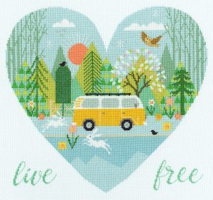Live Free – Volkswagen busje bij het bos – Bothy Threads borduurpakket