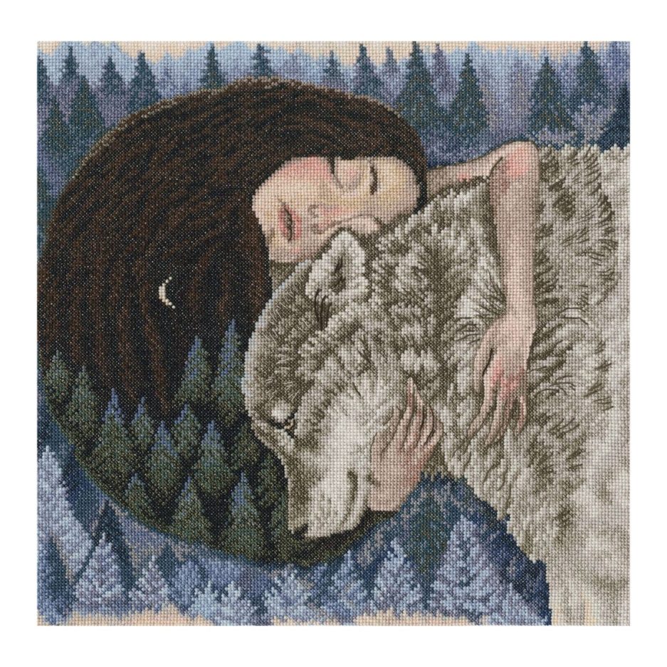 Vrouw met wolf borduurpakket