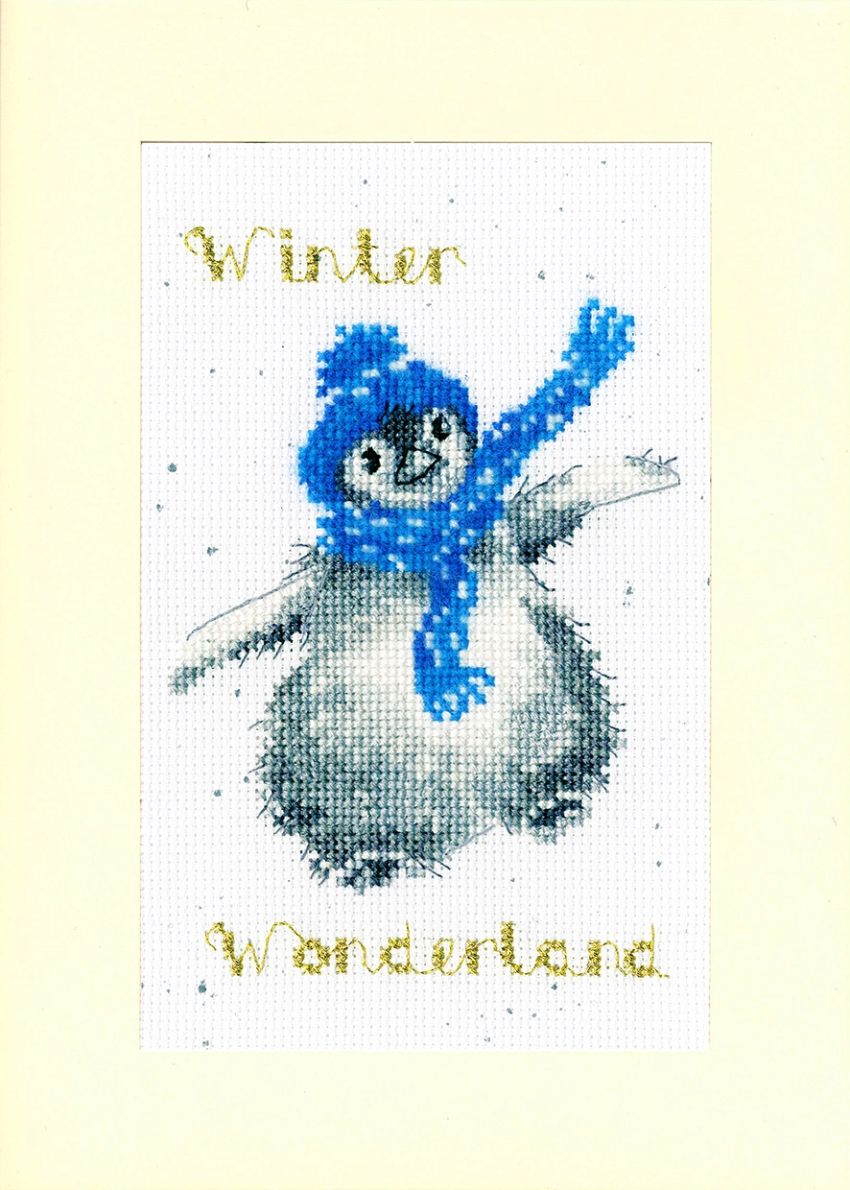 winter wonderland Kerstkaart met pinguin borduren