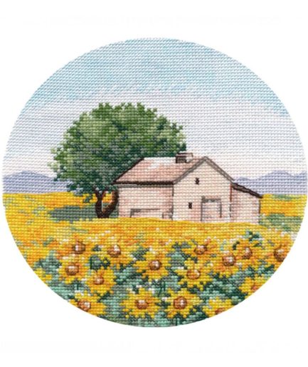 Landschap met zonnebloemen borduren