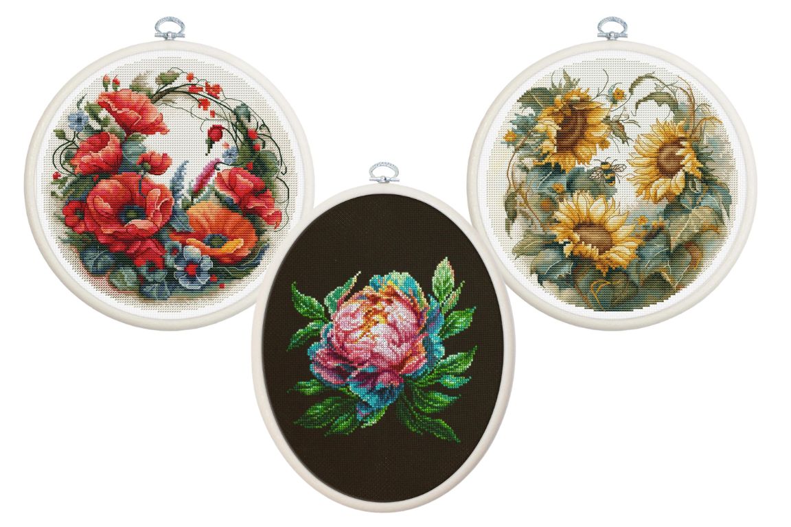 Luca-S borduurpakketten met bloemen in een borduurring